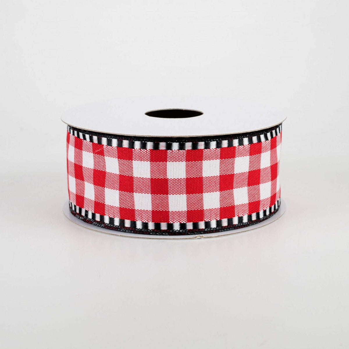 1.5 inch Red Ribbon with Red & White Check Wired Edges - 5 Yards –  Perpetual Ribbons