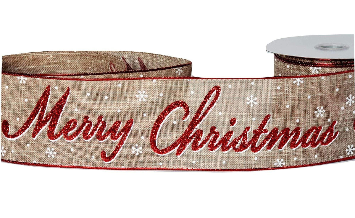 MERRY CHRISTMAS LINEN PLAID WIRED EDGE RIBBON 4x10yds - Amber Marie and  Company