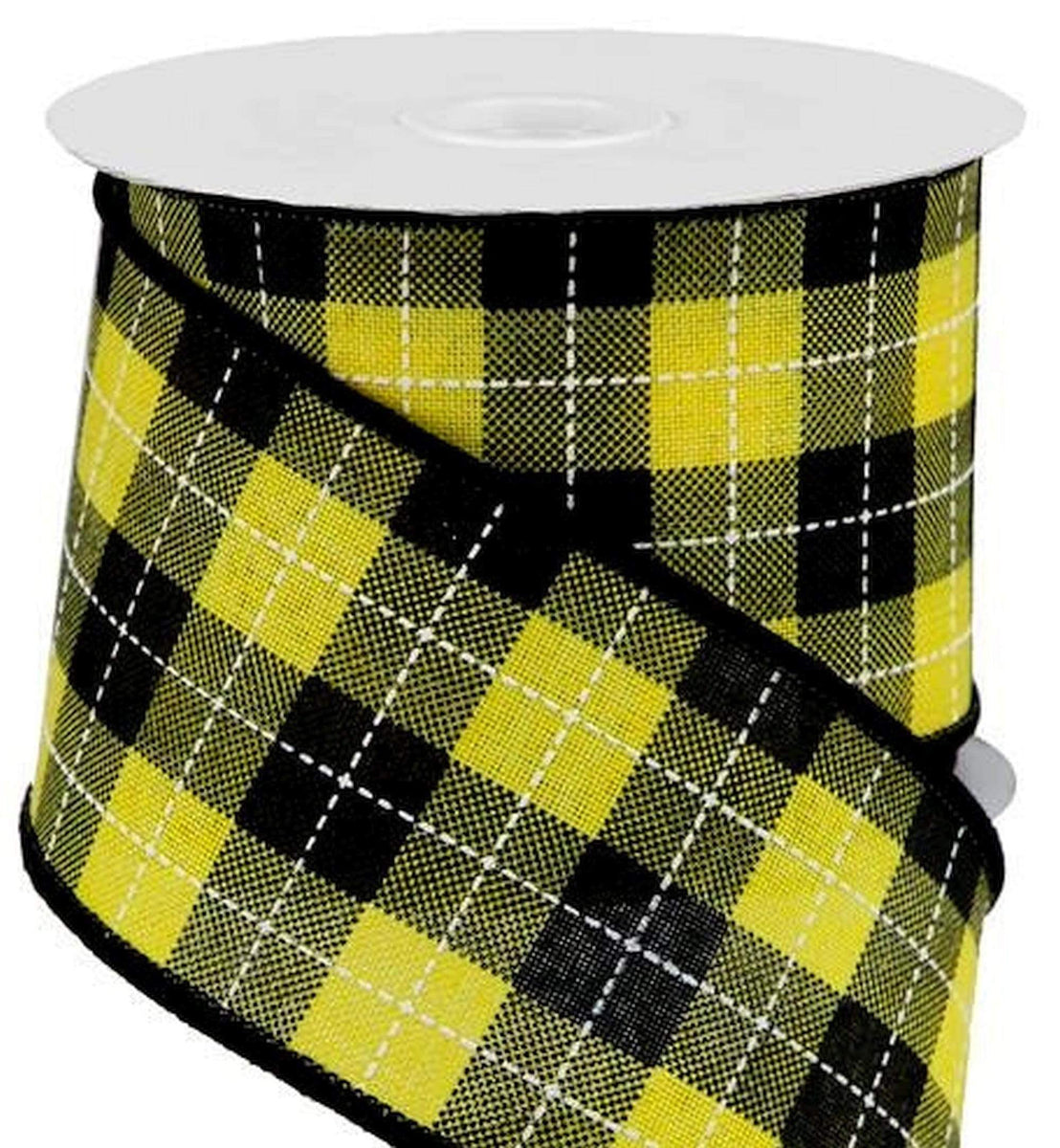 Black and Yellow Gingham Ribbon, 1 1/2 Wide, Wired Edge, 5 YARDS