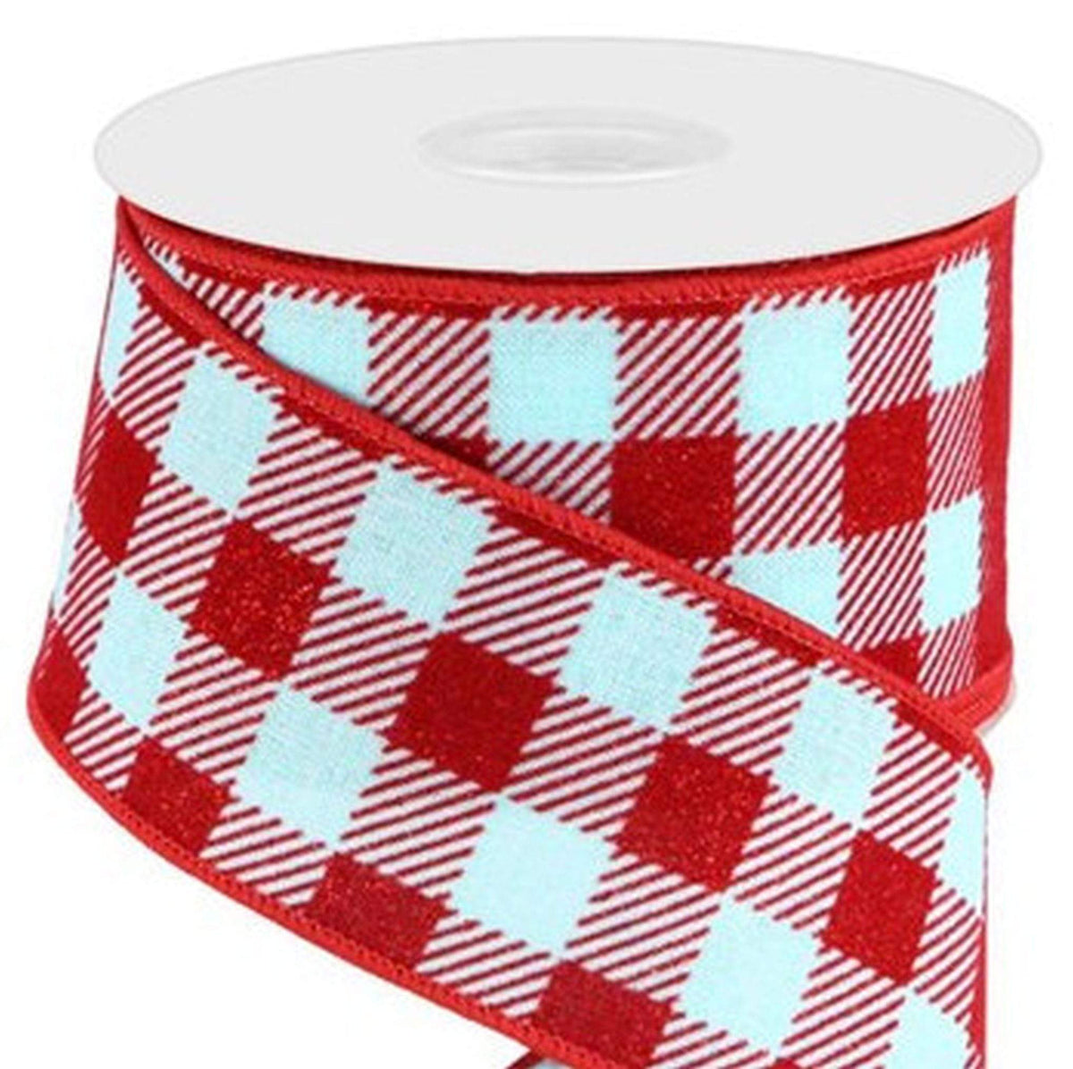 Wired Ribbon * Glitter Gingham * Red and White * 2.5 x 10 Yards