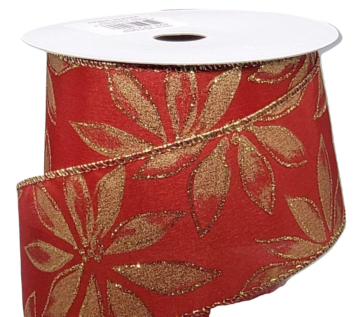 2.5” Red & Gold Merry Christmas Sparkle Wired Ribbon / Sold By The Yard