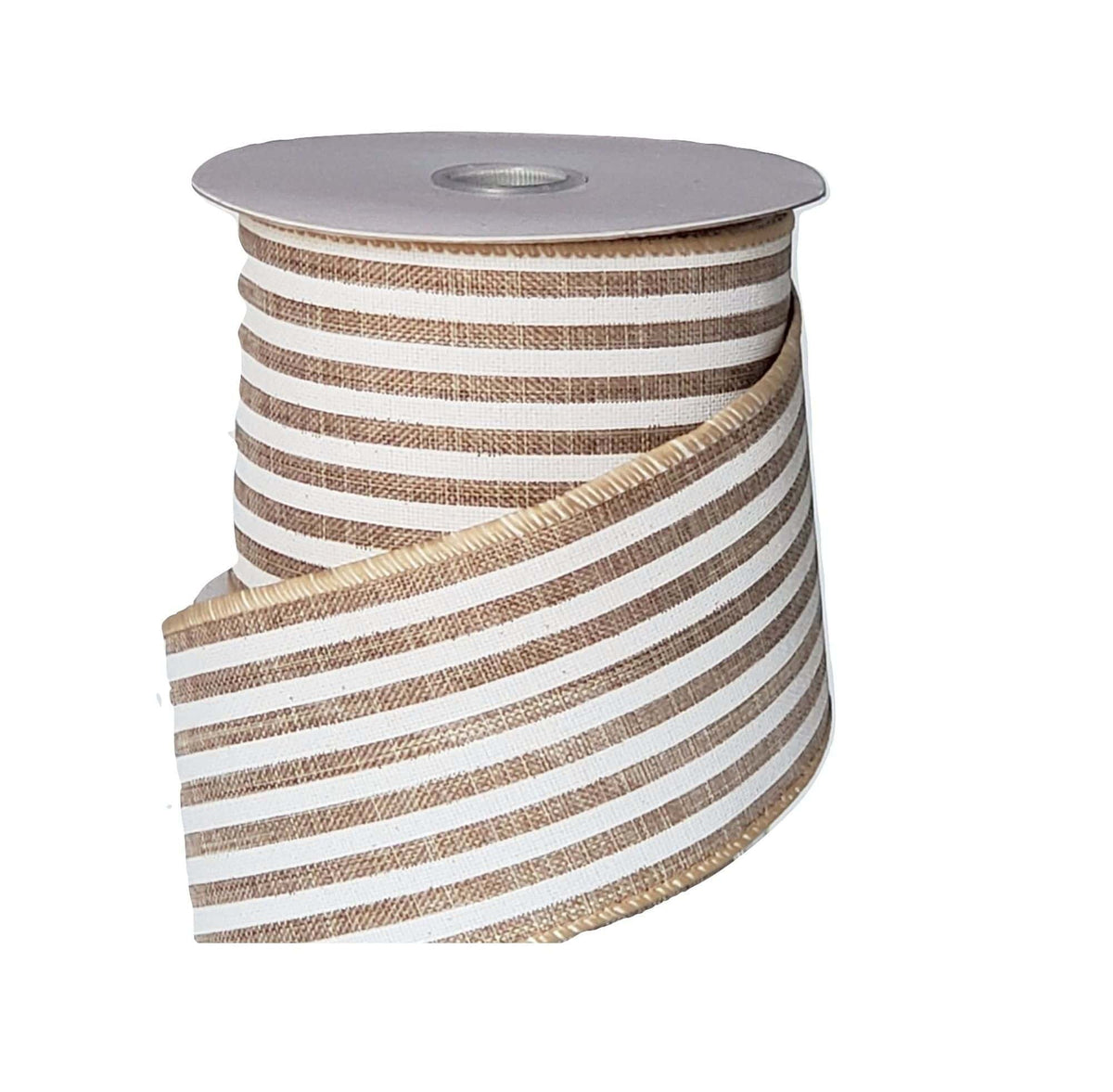 1.5 Vertical Stripe Ribbon: Lt Beige/White