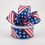 Jascotina Patriotic Ribbon 1.5 1.5 & 2.5 inch Wired Patriotic Ribbon - Red, White & Blue Diagonal Stars and Stripes Glitter Ribbon - 10 Yards 1.5 & 2.5 inch Wired Patriotic Ribbon - Red, White & Blue Diagonal Stars and Stripes Glitter Ribbon - 10 Yards