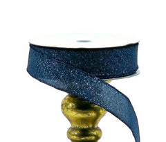 1.5 Navy Satin Ribbon w/ Wht Stars Gold Glitter - 10yds – The Wreath Shop