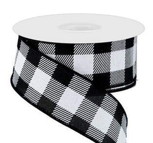 1.5 inch White Ribbon with Black & White Check Wired Edges - 5 Yards –  Perpetual Ribbons