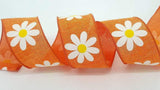 CBI Floral 2.5 inch Orange Canvas Ribbon with White Daisies - 10 Yards