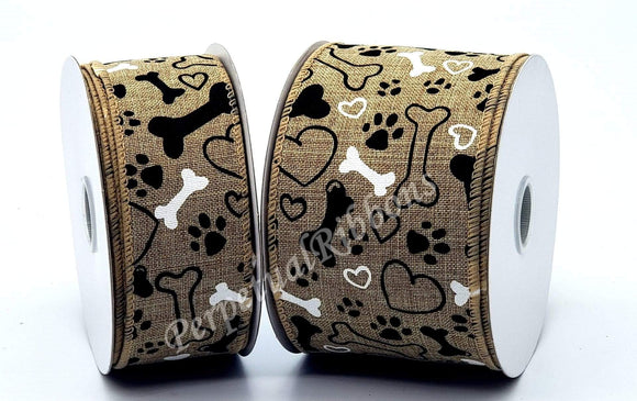 Cow Print On Cotton Wired Edge Ribbon - 10 Yards (Black, Cream, 1.5 Inch)