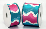 Jascotina Checks 1.5 inch or 2.5 inch Aqua & Pink Wavy Ribbon  - 10 Yards