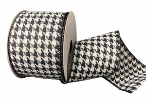 2.5 inch Wired Black & White Houndstooth Ribbon - Wired Christmas Ribb –  Perpetual Ribbons