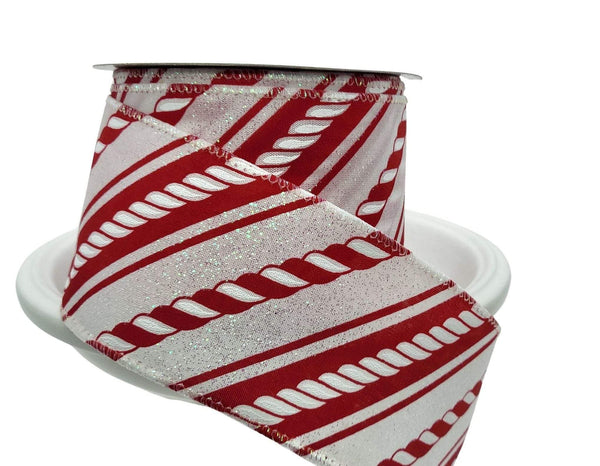 Wired Christmas Ribbon - 2.5 Red & White Various Candy Cane Stripes o –  Perpetual Ribbons