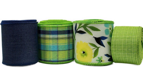 Spring Ribbon Kit - Navy Blue u0026 Lime Floral Ribbon Set - 20 Yards