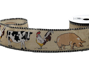 10 Yards - 2.5” Wired Brown and Cream Cow Print Ribbon