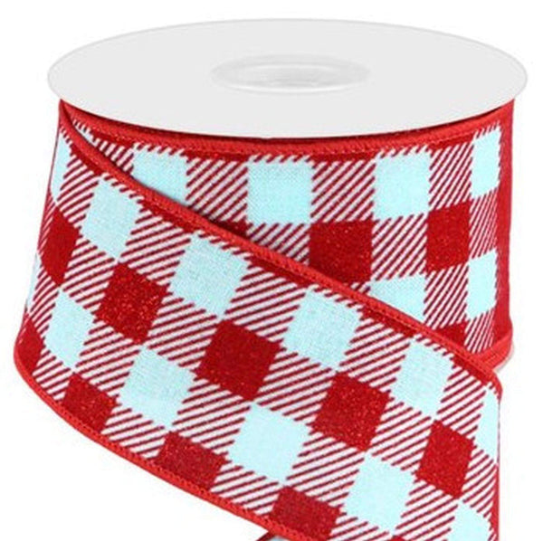 Checked Ribbon, W: 20 mm, Antique Red/white, 25 M, 1 Roll