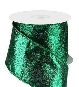 1.5 x 10 yds Emerald Glitter Magic Ribbon - Holiday Warehouse Ribbon