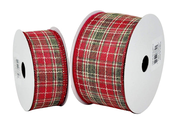 1.5 Plaid Ribbon: Blue, Dark Green, Beige, Burgundy, Red (10