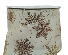 2.5 inch Satin Cream Ribbon with Gold Glittered Snowflakes - 5 Yards –  Perpetual Ribbons