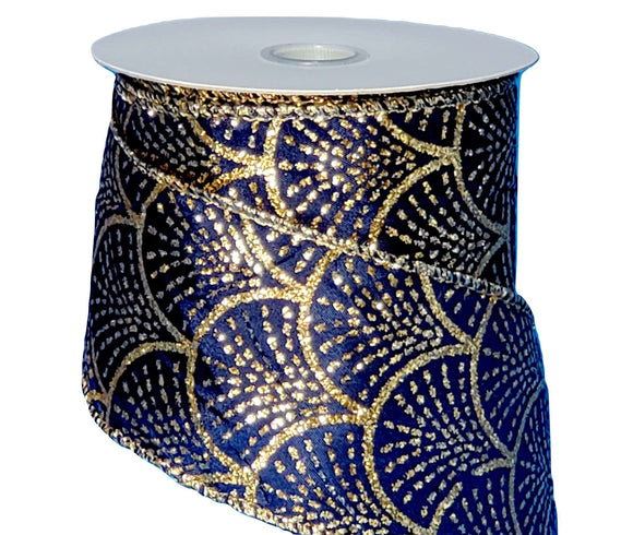 Christmas Velvet and Metallic Back Wired Ribbon, 2-1/2-Inch 10-Yard - Deep  Blue/Gold 