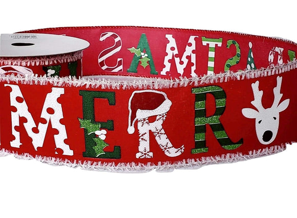 2.5 x 10 yds Red Satin Ribbon with Gold Glitter Merry Christmas Scrip –  Perpetual Ribbons
