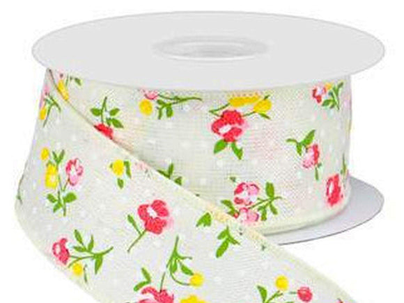 Wired Floral Ribbon - 2.5 inch Pink, Coral & Lavender Bold Blooms on White  Canvas Ribbon - 10 Yards