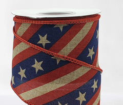 2.5 x 10 yds Natural Linen Ribbon with Diagonal Stripes & Stars, Wire –  Perpetual Ribbons