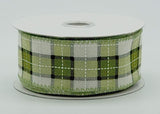 PerpetualRibbons Plaid 1.5 10 Yards 1.5" or 2.5" Woven Green, Cream & Black Square Plaid Ribbon - Wired Woven Christmas Ribbon